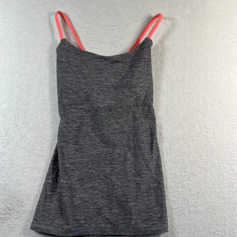 Lululemon Tank Top Womens 2 Gray Pink Strappy Open Back Built In Bra Yoga Gym